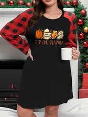 Pumpkin & Cake Graphic Plaid Raglan Sleeve Lounge Dress
