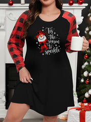 Plus Size Christmas Lounge Dress Women's Plus Snowman Plaid Nightdress