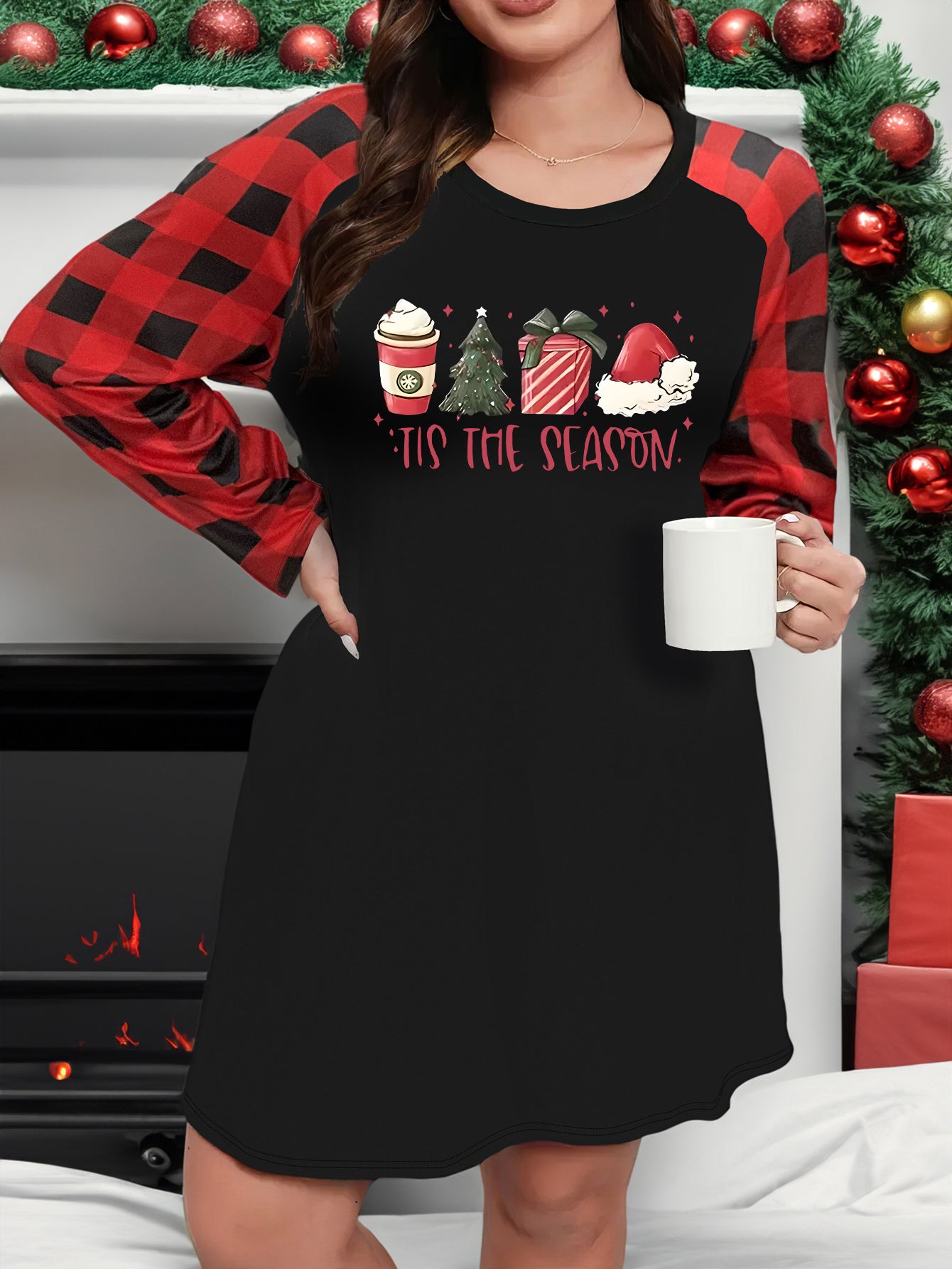 Christmas Casual Loungewear Dress Women's Plus Christmas Tree Print