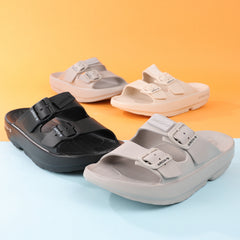 Women's Comfortable Two Strap Slide Sandals with Buckles