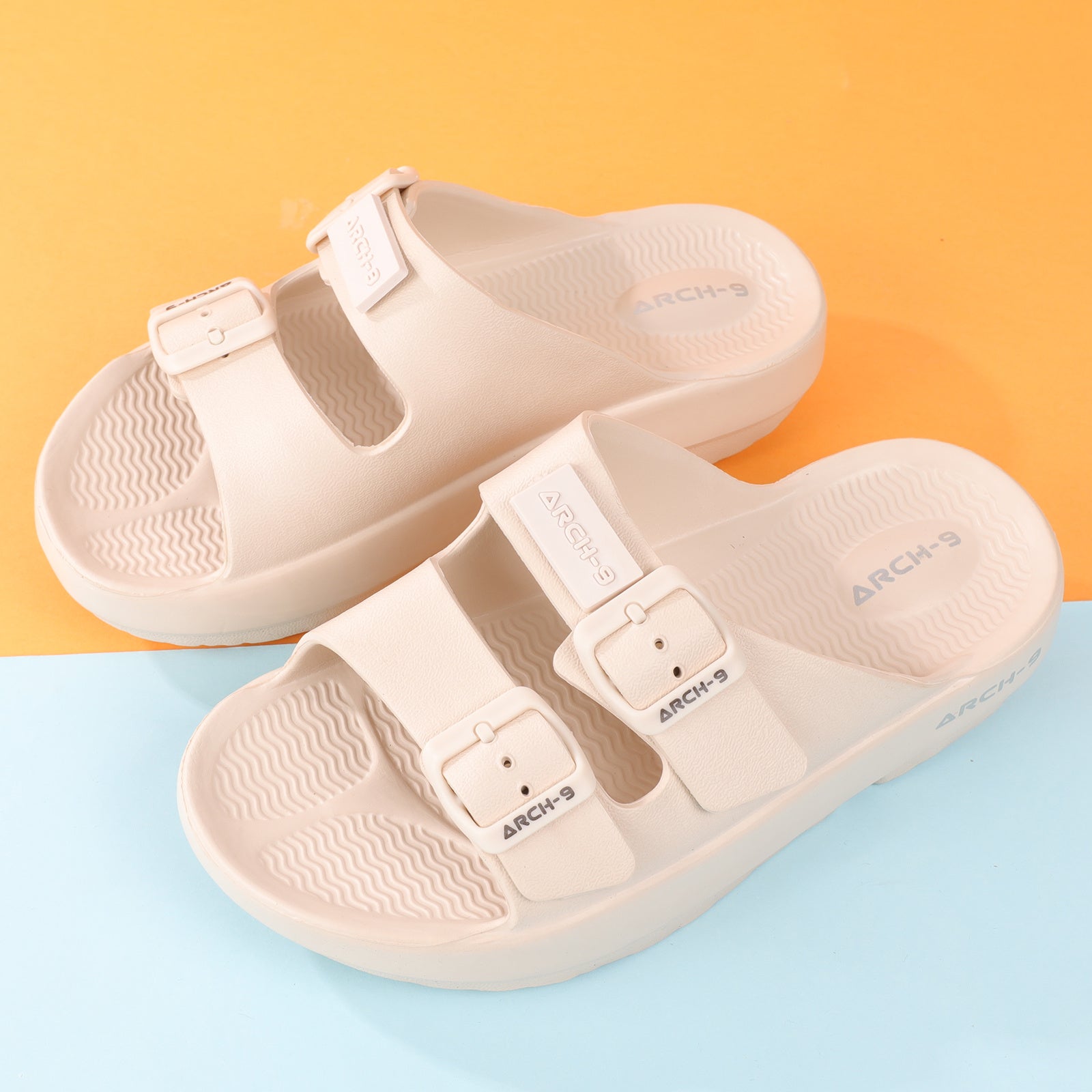 Women's Comfortable Two Strap Slide Sandals with Buckles