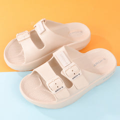 Women's Comfortable Two Strap Slide Sandals with Buckles