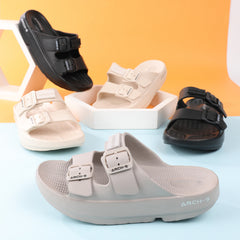 Women's Comfortable Two Strap Slide Sandals with Buckles
