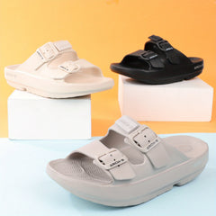 Women's Comfortable Two Strap Slide Sandals with Buckles