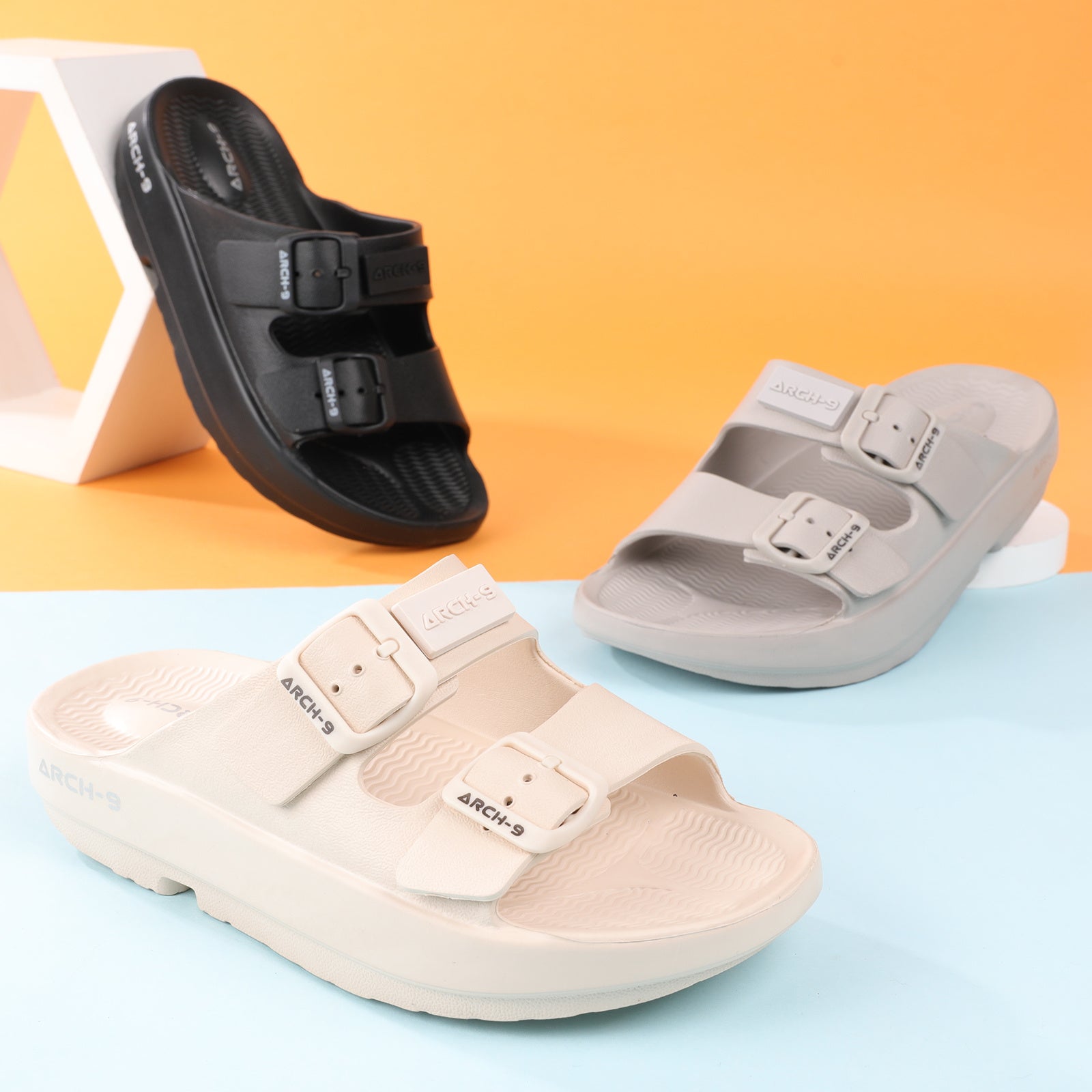 Women's Comfortable Two Strap Slide Sandals with Buckles