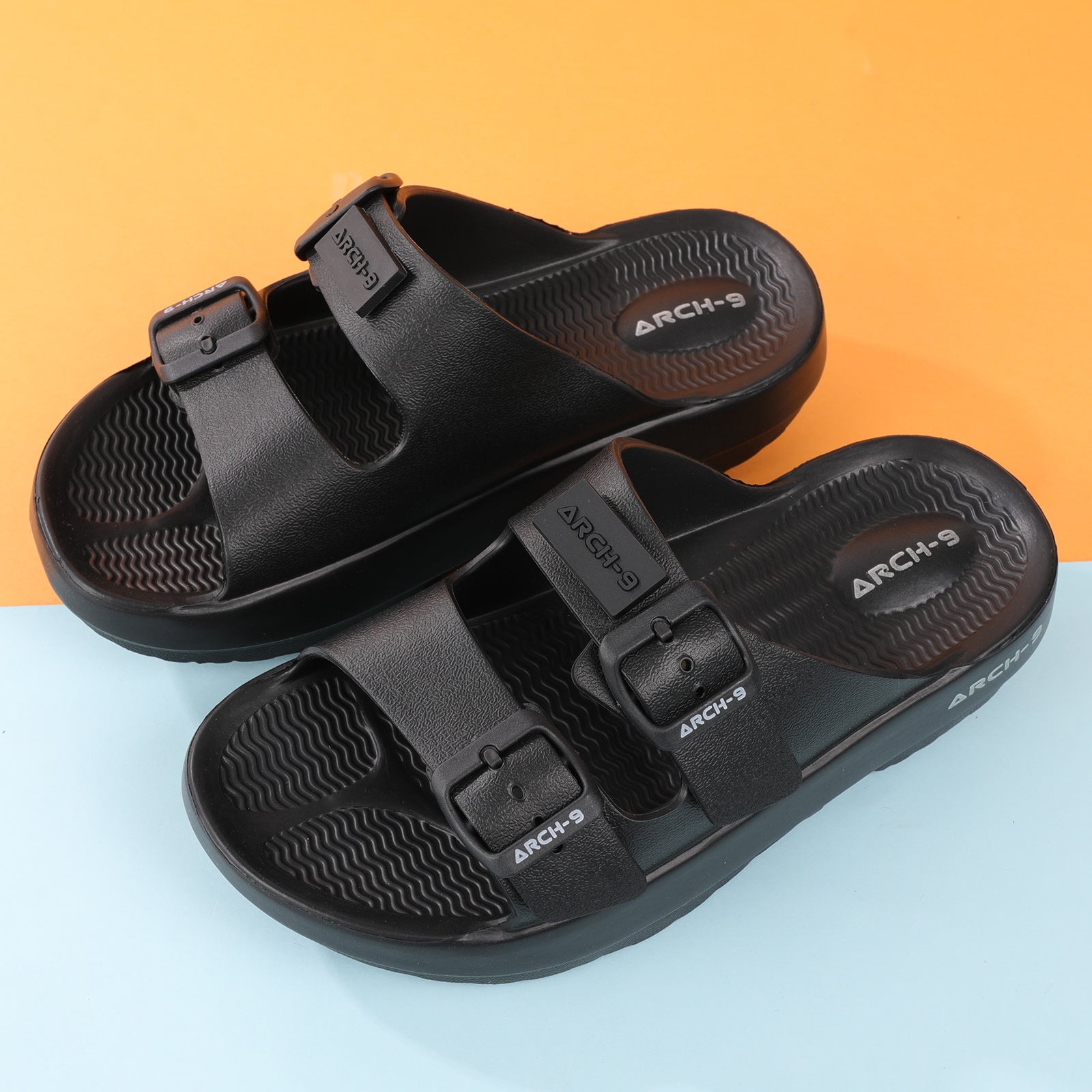 Women's Comfortable Two Strap Slide Sandals with Buckles
