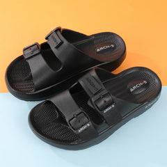 Women's Comfortable Two Strap Slide Sandals with Buckles