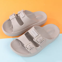 Women's Comfortable Two Strap Slide Sandals with Buckles