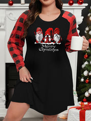 Christmas Loungewear Gnomes Plaid Raglan Sleeve Dress