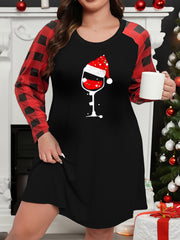 Christmas Lounge Dress with Plaid Raglan Sleeves
