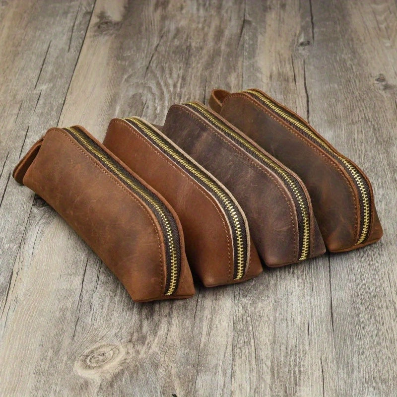 Faux Leather Pencil Bag Retro Stationery Holder Pen Case Storage