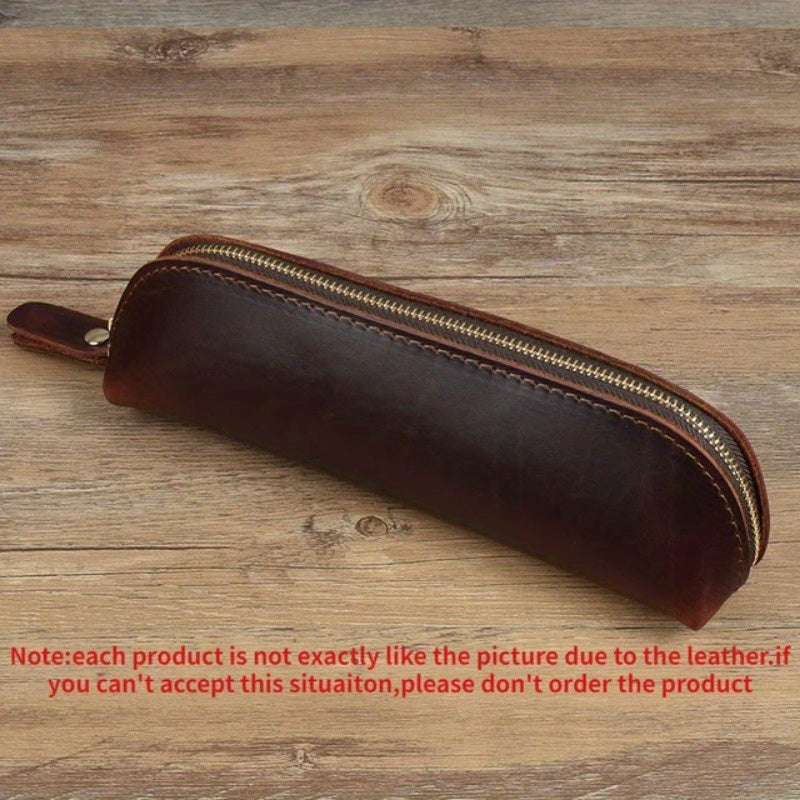 Faux Leather Pencil Bag Retro Stationery Holder Pen Case Storage