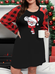 Christmas Loungewear Dress Women's Plus Koala Plaid Raglan