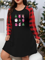 Christmas Lounge Dress Women's Plus Christmas Tree & Elk Graphic Plaid