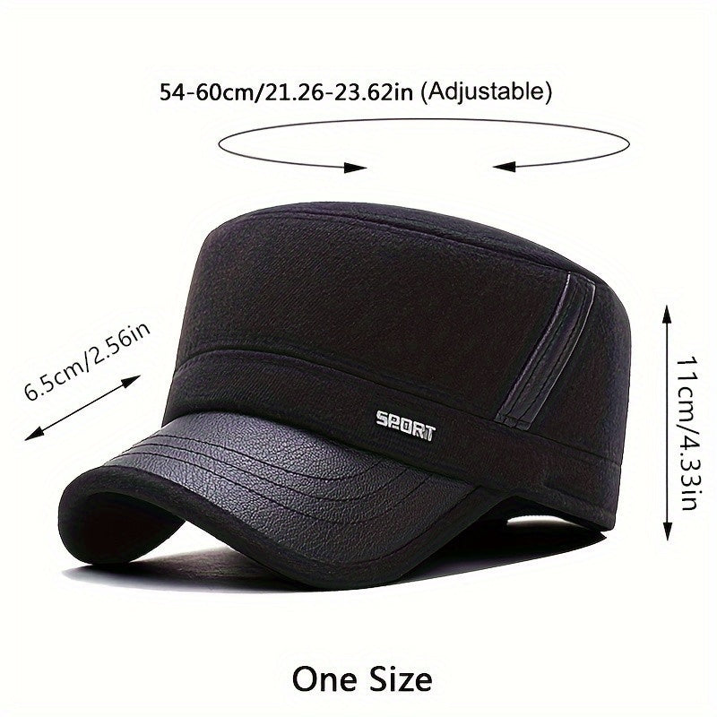 Men's Flat Top Hat Thick Earflaps Warm Military Hat