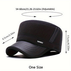 Men's Flat Top Hat Thick Earflaps Warm Military Hat