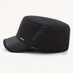 Men's Flat Top Hat Thick Earflaps Warm Military Hat