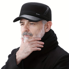 Men's Flat Top Hat Thick Earflaps Warm Military Hat
