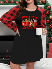 Gingerbread Man Drinks Print Plaid Raglan Sleeve Nightdress