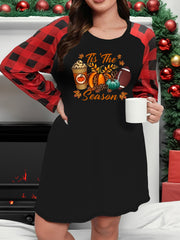 Casual Loungewear Dress Women's Plus Pumpkin & Rugby Print Plaid Ragla