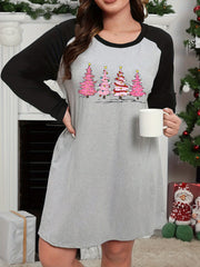 Christmas Lounge Dress Women's Plus Christmas Tree Raglan Long Sleeve