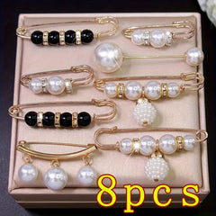 8pcs Pearl Flower Brooch Pins Safety Pin Waist Buckle