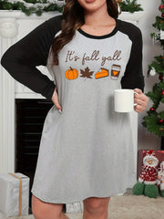 Cake & Maple Leaf Graphic Raglan Long Sleeve Nightdress