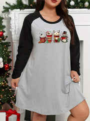 Plus Size Christmas Lounge Dress Women's Plus Snowman Drinks Raglan