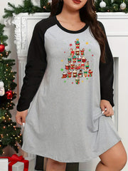 Women's Plus Christmas Tree Raglan Long Sleeve Nightdress