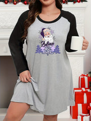 Christmas Lounge Dress Santa Tree Raglan Long Sleeve Nightdress