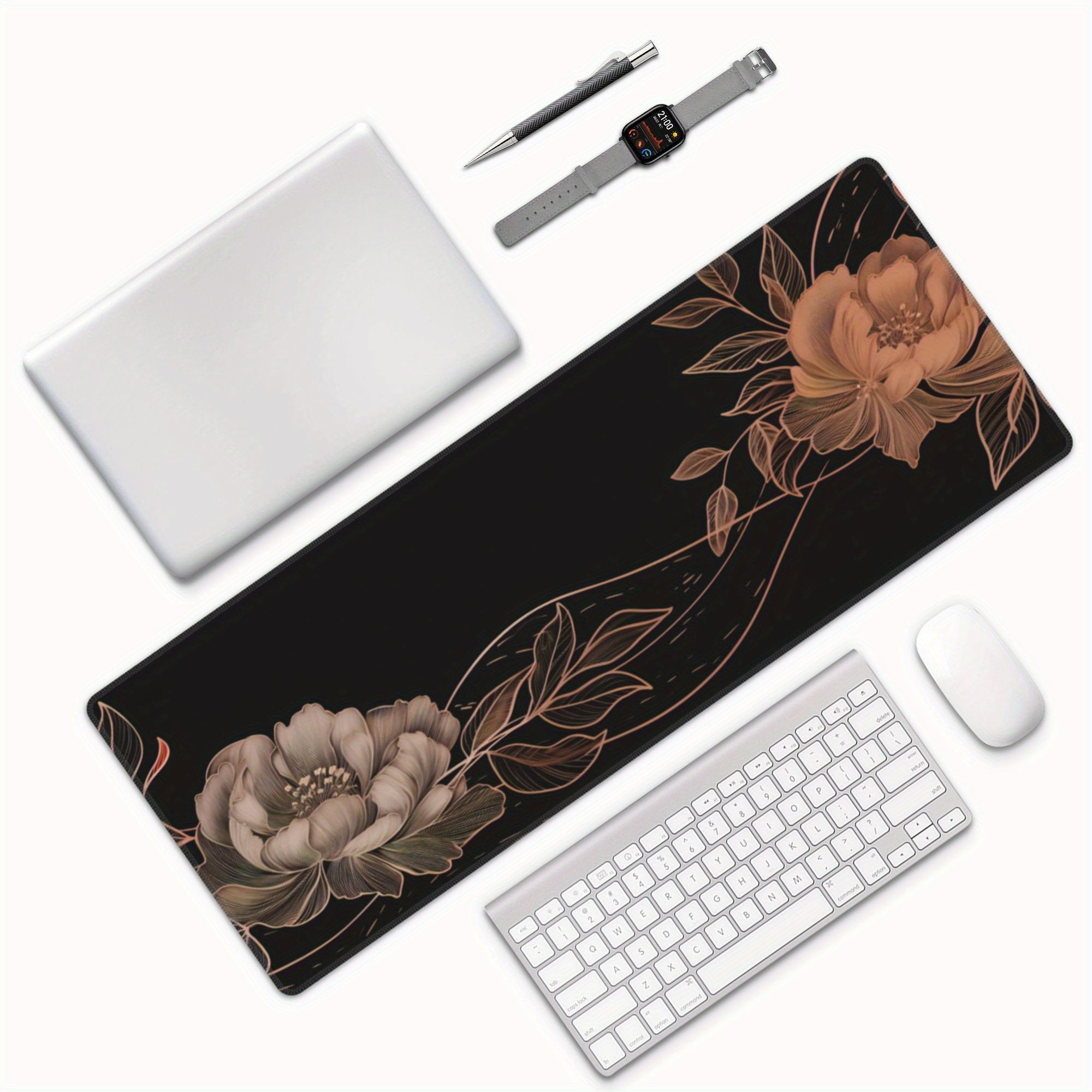 Lines And Flowers Large Mouse Pad For Desk Big Gaming Mouse Pad