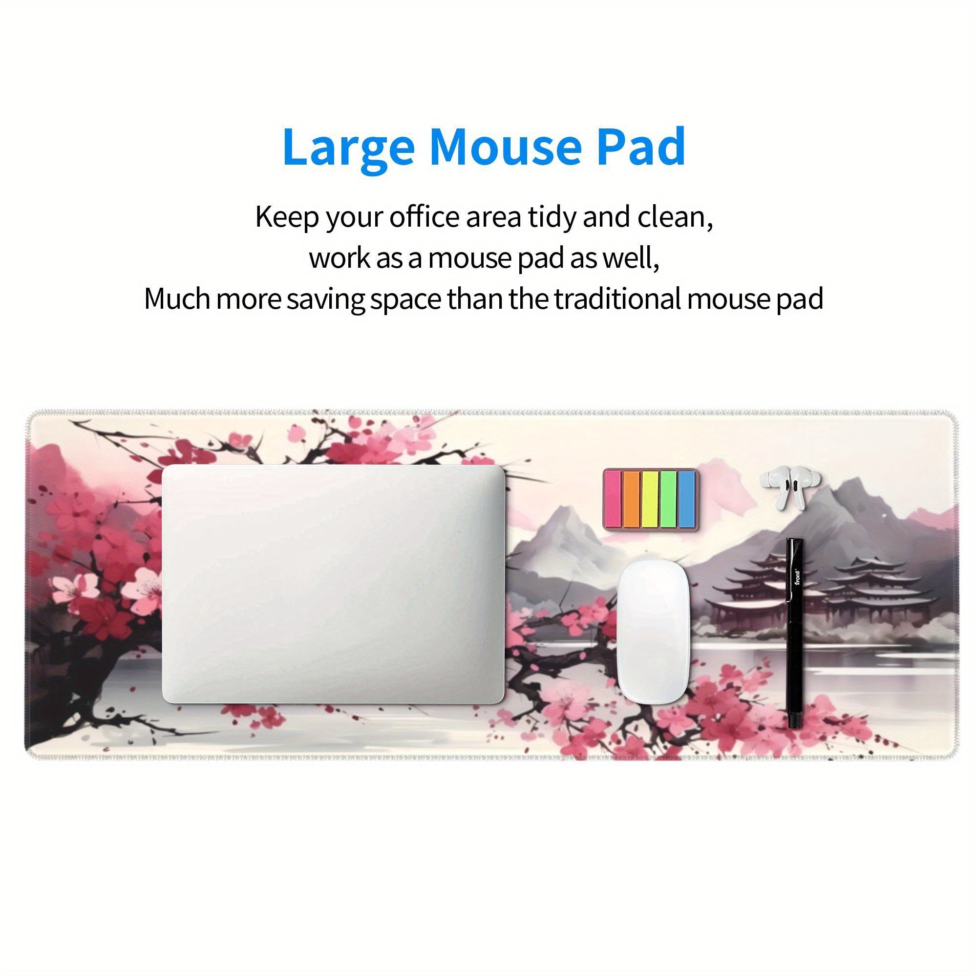 Cherry Blossom Ink Painting Large Mouse Pad For Desk