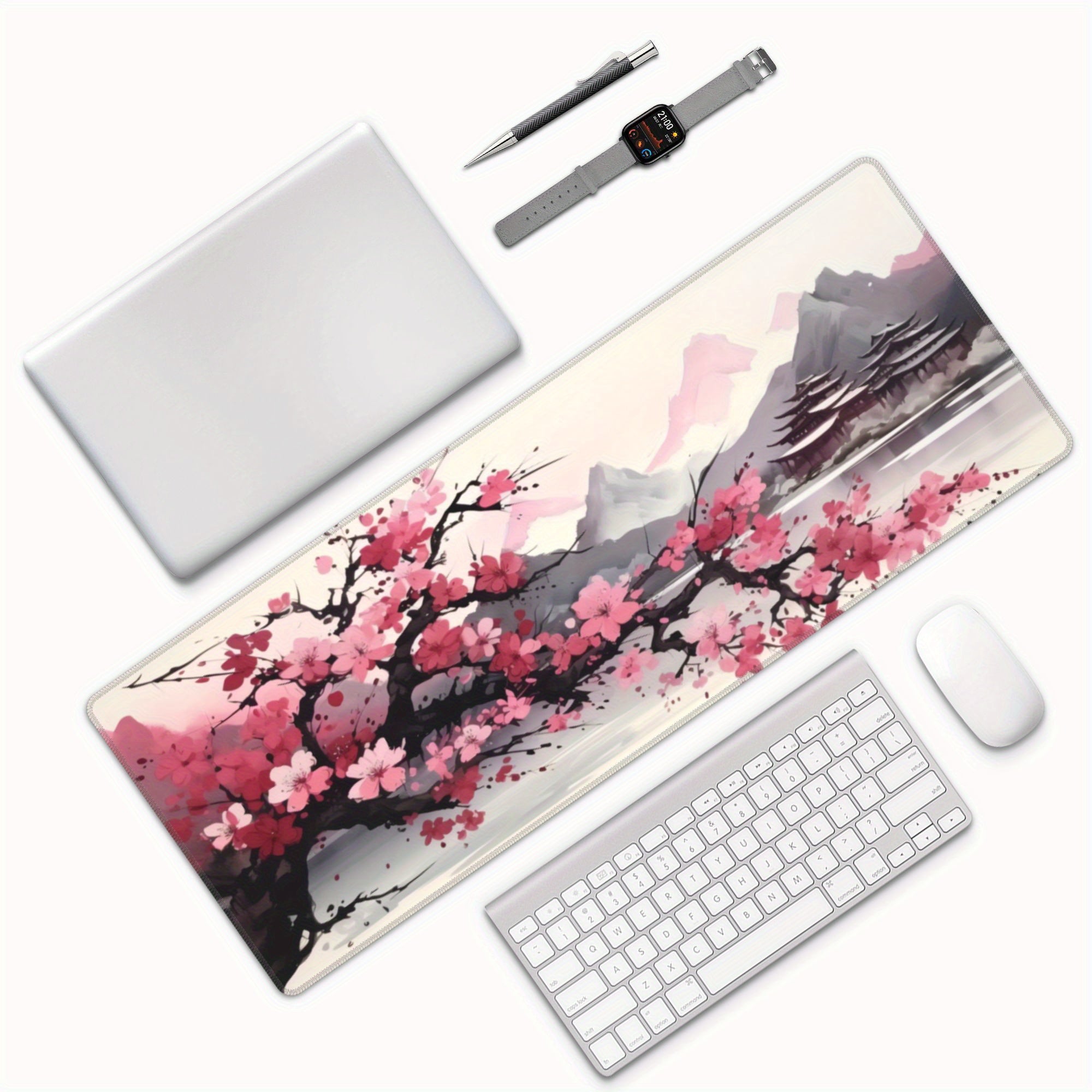 Cherry Blossom Ink Painting Large Mouse Pad For Desk