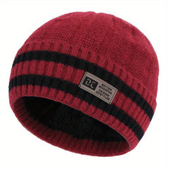 Men's Knitted Velvet Beanie Hat with Ear Protection