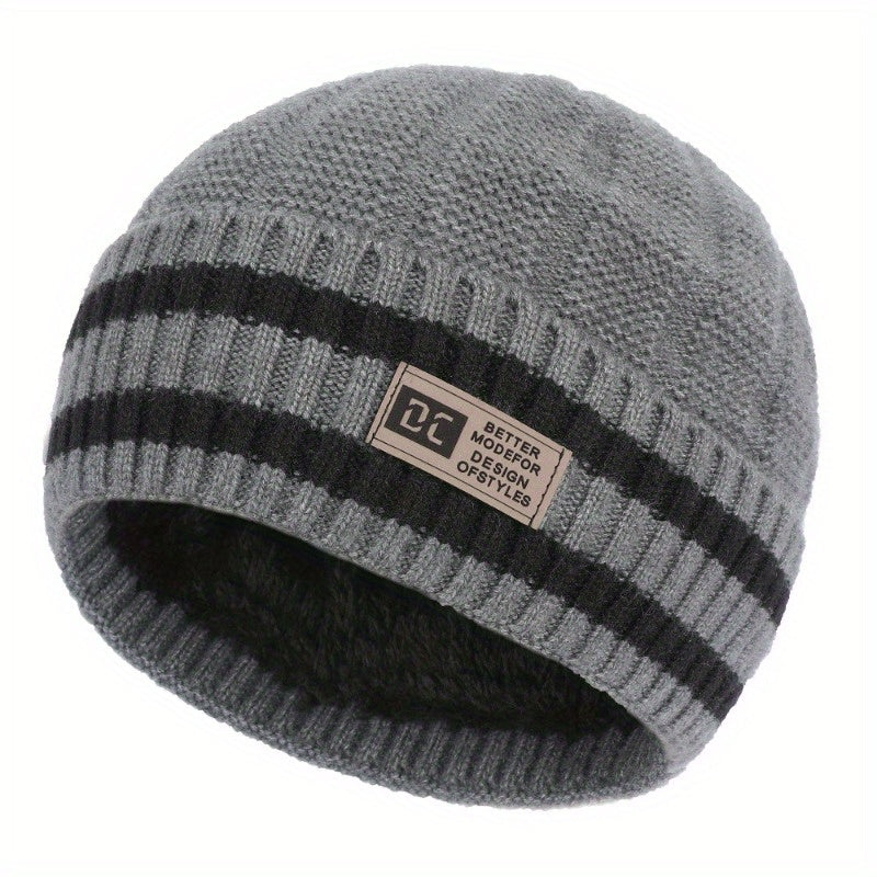Men's Knitted Velvet Beanie Hat with Ear Protection