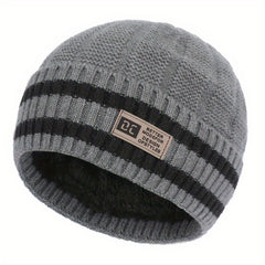Men's Knitted Velvet Beanie Hat with Ear Protection