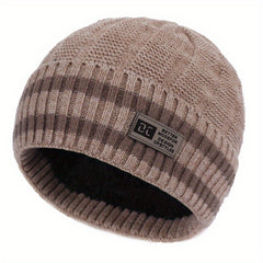 Men's Knitted Velvet Beanie Hat with Ear Protection