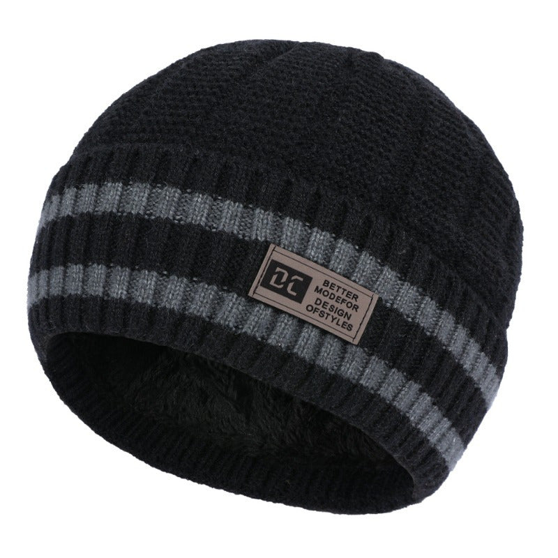 Men's Knitted Velvet Beanie Hat with Ear Protection