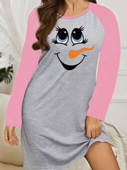 Christmas Nightdress Women's Plus Snowman Smiling Face