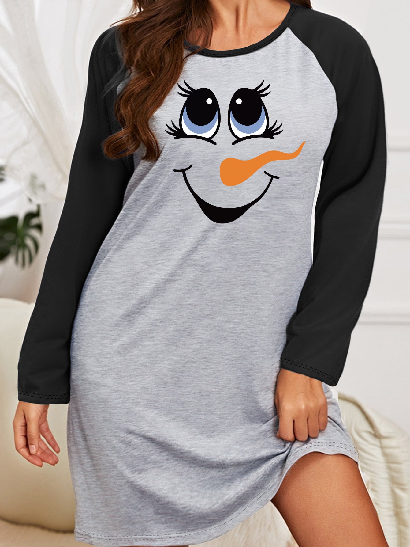 Christmas Nightdress Women's Plus Snowman Smiling Face