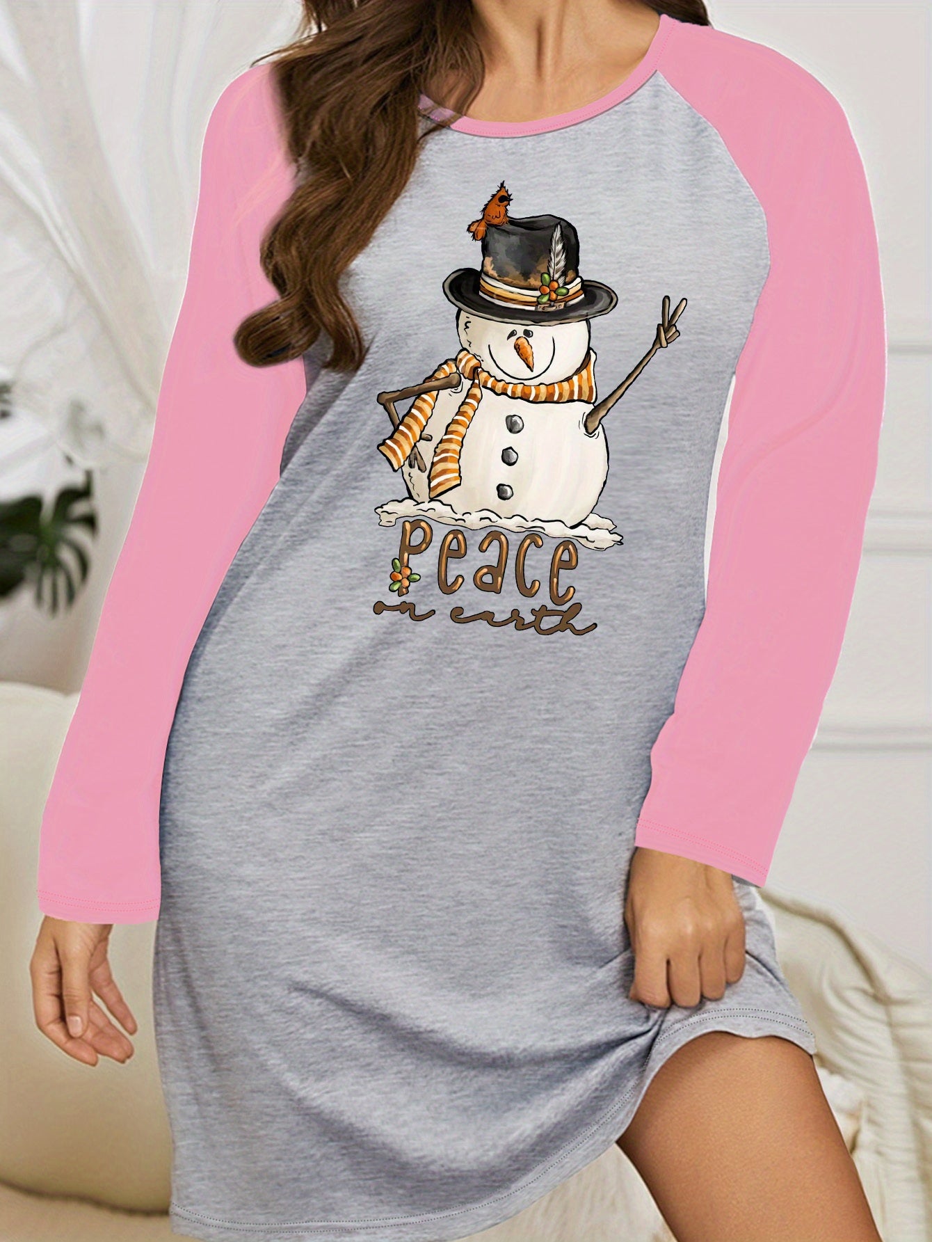 Christmas Nightdress Raglan Long Sleeve Round Neck