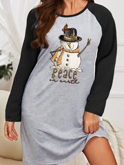 Christmas Nightdress Raglan Long Sleeve Round Neck