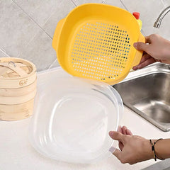 Double Layer Plastic Drain Basket Vegetable Washing Basin for Cooking