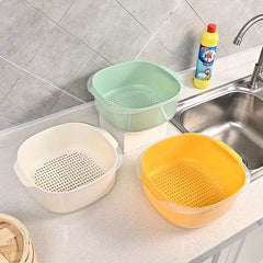 Double Layer Plastic Drain Basket Vegetable Washing Basin for Cooking