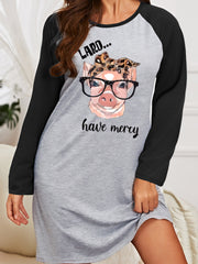 Pig & Letter Graphic Raglan Sleep Dress