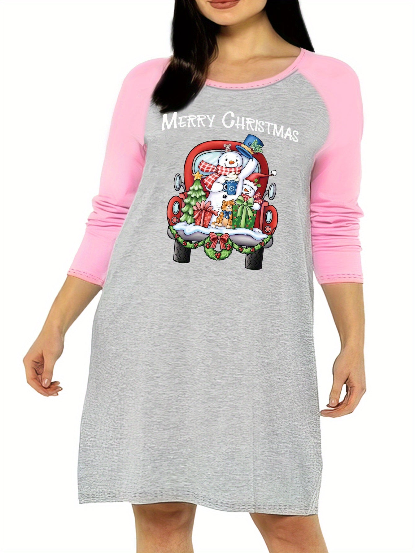 Christmas Nightdress Women's Snowman & Graphic Raglan Long Sleeve