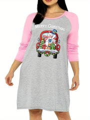 Christmas Nightdress Women's Snowman & Graphic Raglan Long Sleeve