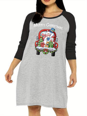 Christmas Nightdress Women's Snowman & Graphic Raglan Long Sleeve