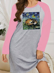 Cat Painting Raglan Long Sleeve Nightdress