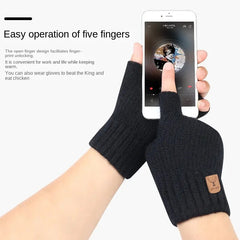 Solid Cashmere Warm Gloves Half Finger Stretch Knitted Gloves Winter Coldproof